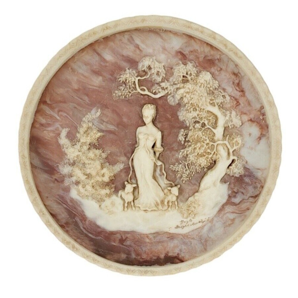 Vintage 1977 Solid Incolay Stone "She Walks In Beauty" 3D Decorative Plate